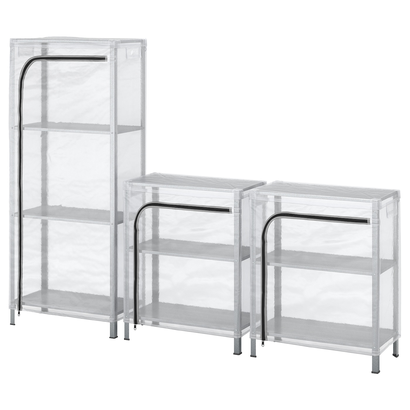 IKEA HYLLIS regał z pokrowcem, przezroczysty, 180x27x74-140 cm