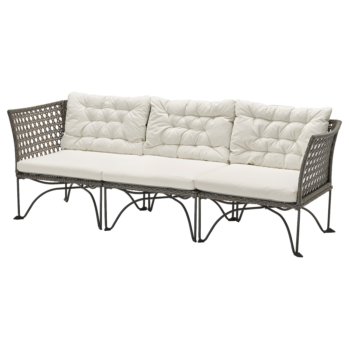 IKEA JUTHOLMEN 3-osobowa sofa modułowa, zewn, ciemnoszary/Kuddarna jasny szarobeżowy, 210x73 cm