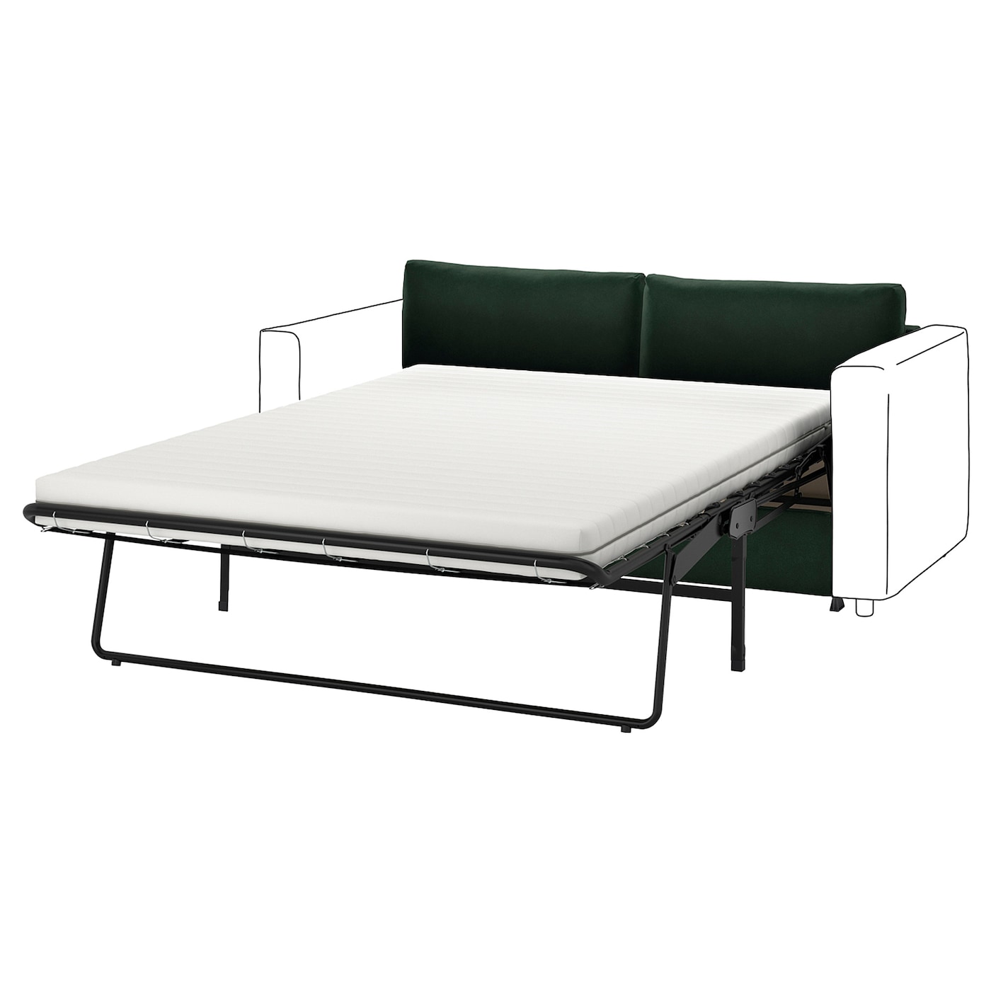 IKEA VIMLE sekcja 2-os sofa rozkładana, Djuparp ciemnozielony, Wysokość łóżka: 53 cm