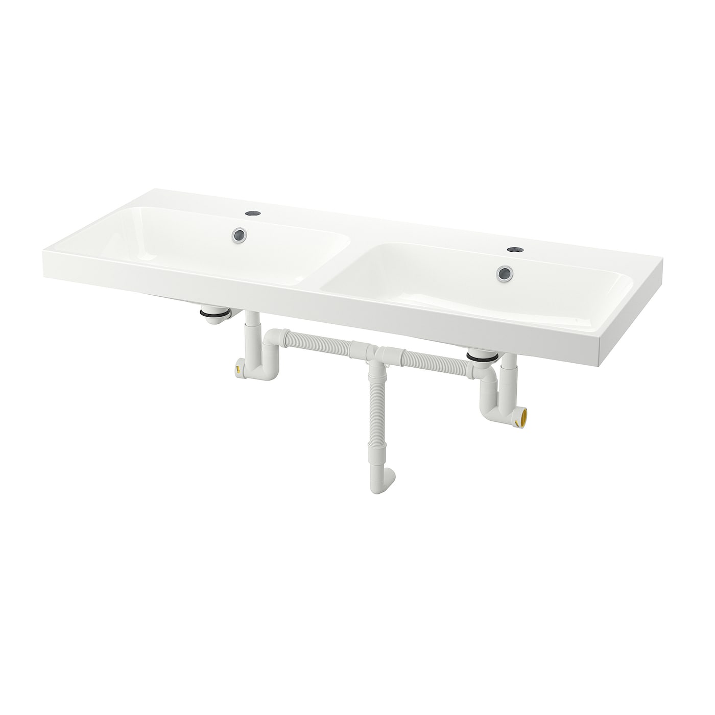 IKEA BACKSJÖN umywalka podwójna z syfonem, biały, 120x48 cm