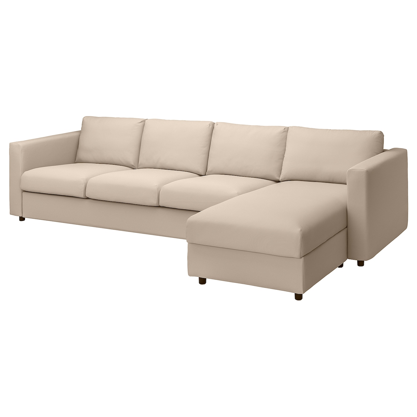 IKEA VIMLE sofa 4-osobowa z szezlongiem, Hallarp beżowy, Wysokość z poduchami oparcia: 83 cm