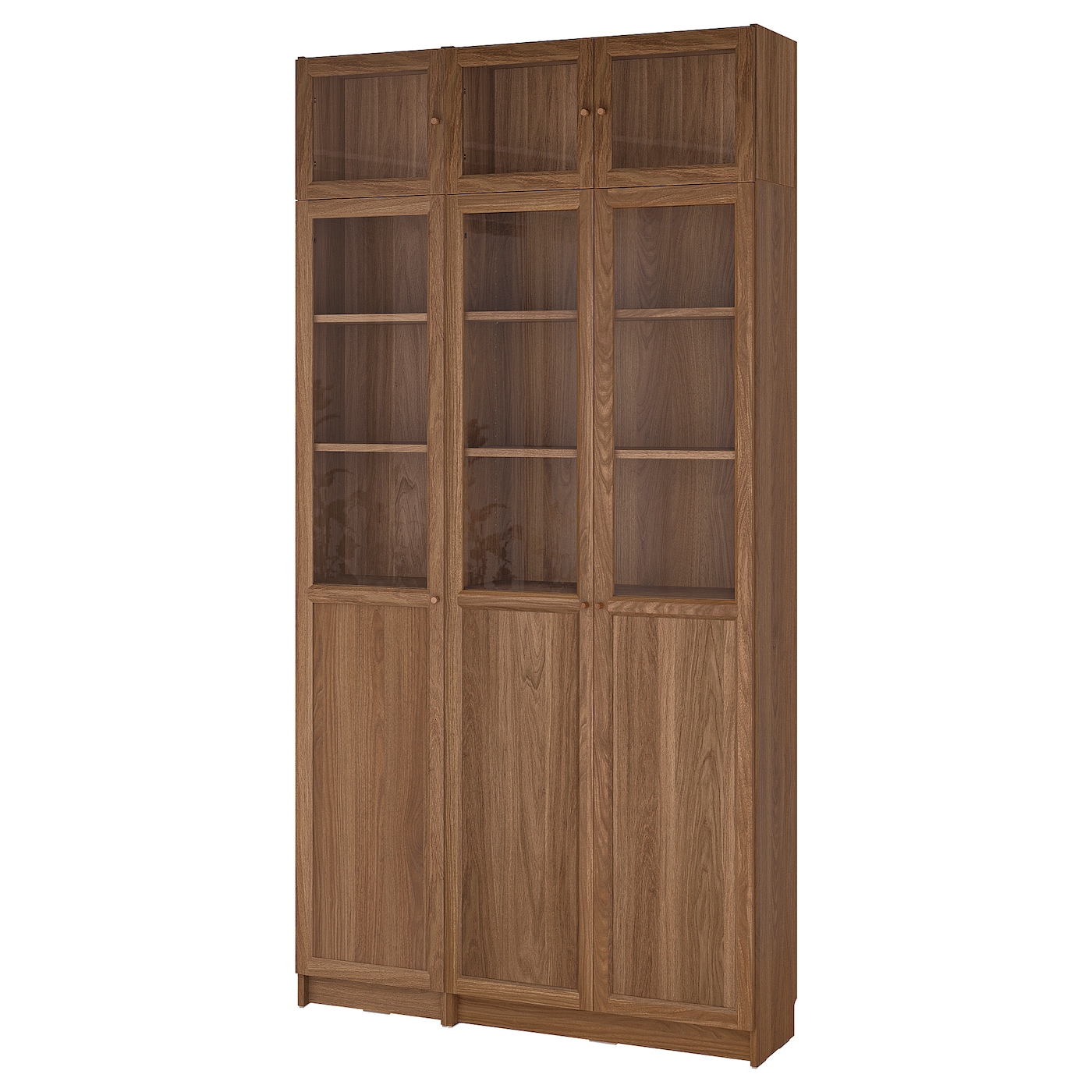 IKEA BILLY / OXBERG reg na książki z nadst/drz pan/szkl, brązowy orzech/szkło bezbarwne, 120x30x237 cm