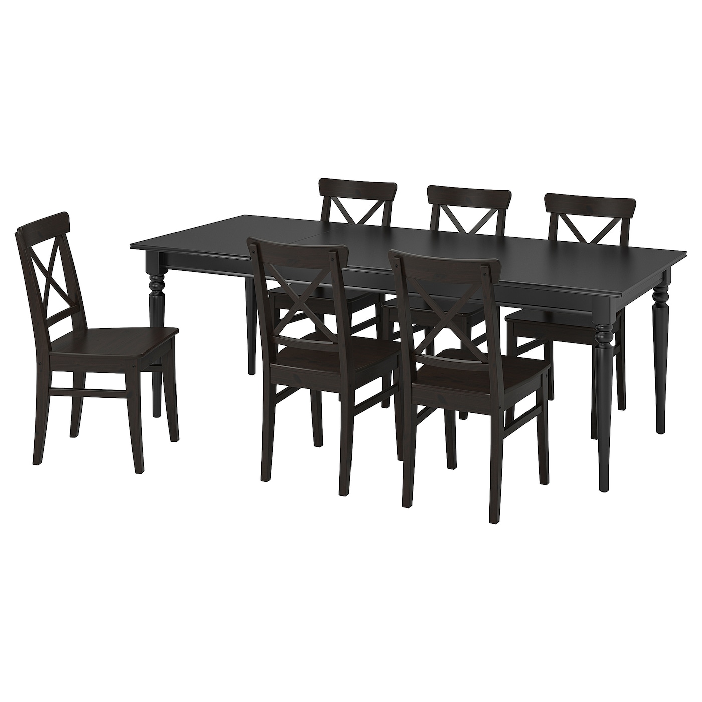IKEA INGATORP / INGOLF stół i 6 krzeseł, czarny/brązowoczarny, 155/215 cm