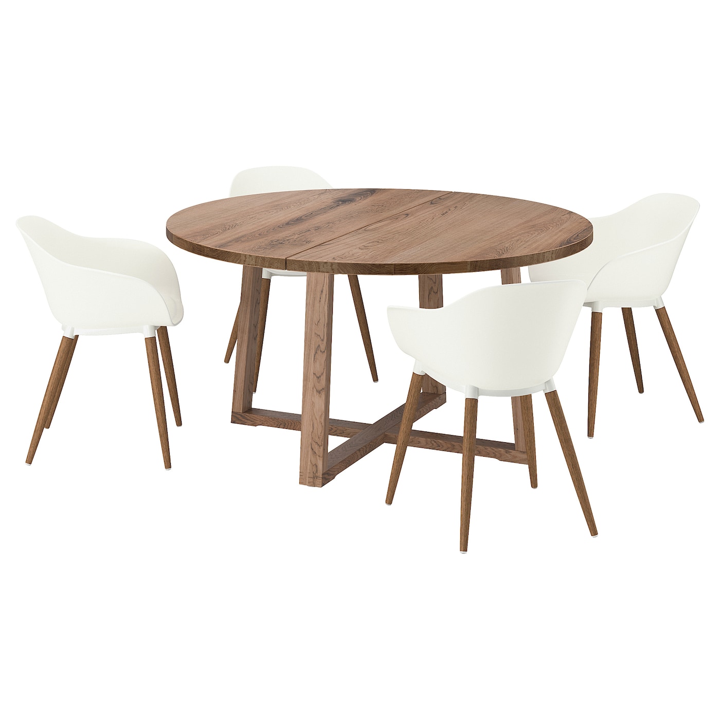 IKEA MÖRBYLÅNGA / GRÖNSTA stół + 4 krzesła z podłokietnikami, okl dęb brązowa bejca/biały, 145 cm