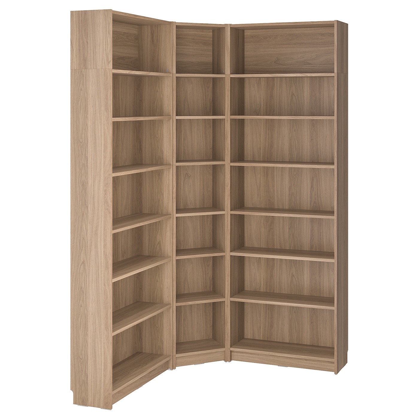 IKEA BILLY regał komb narożna z nadstawkiami, imit. dębu, 136/136x28x237 cm