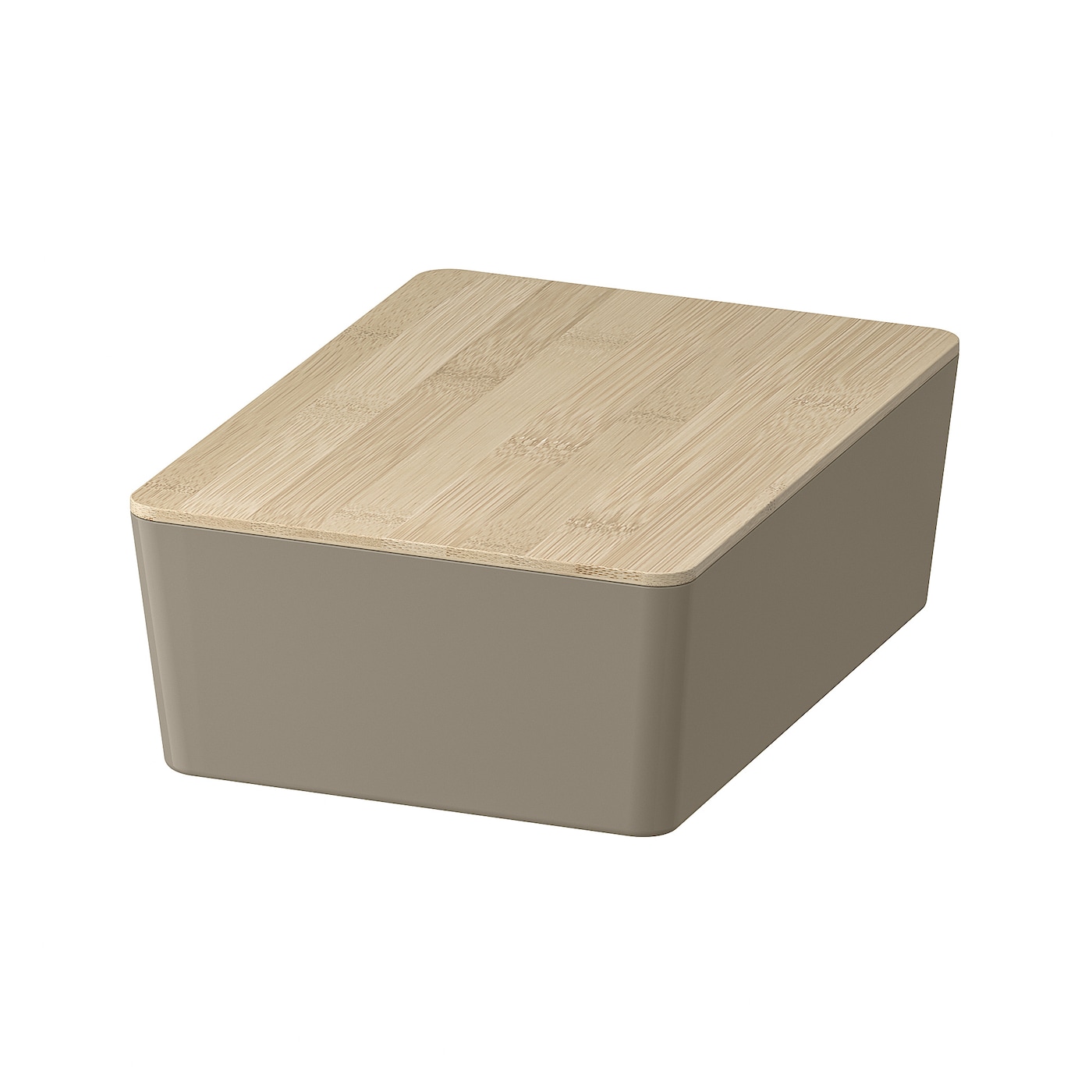 IKEA KUGGIS pojemnik z pokrywką, ciemny szarobeżowy/bambus, 18x26x8 cm