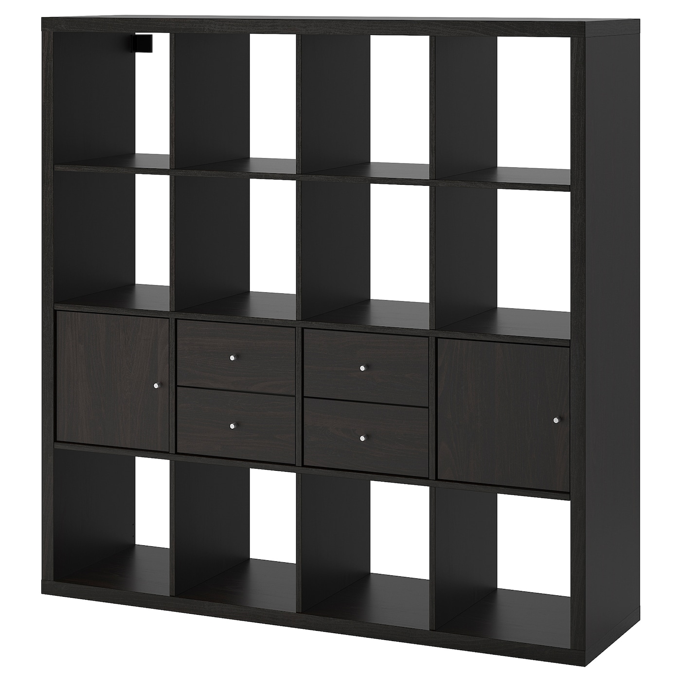 IKEA KALLAX regał z 4 wkładami, czarnybrąz, 147x147 cm