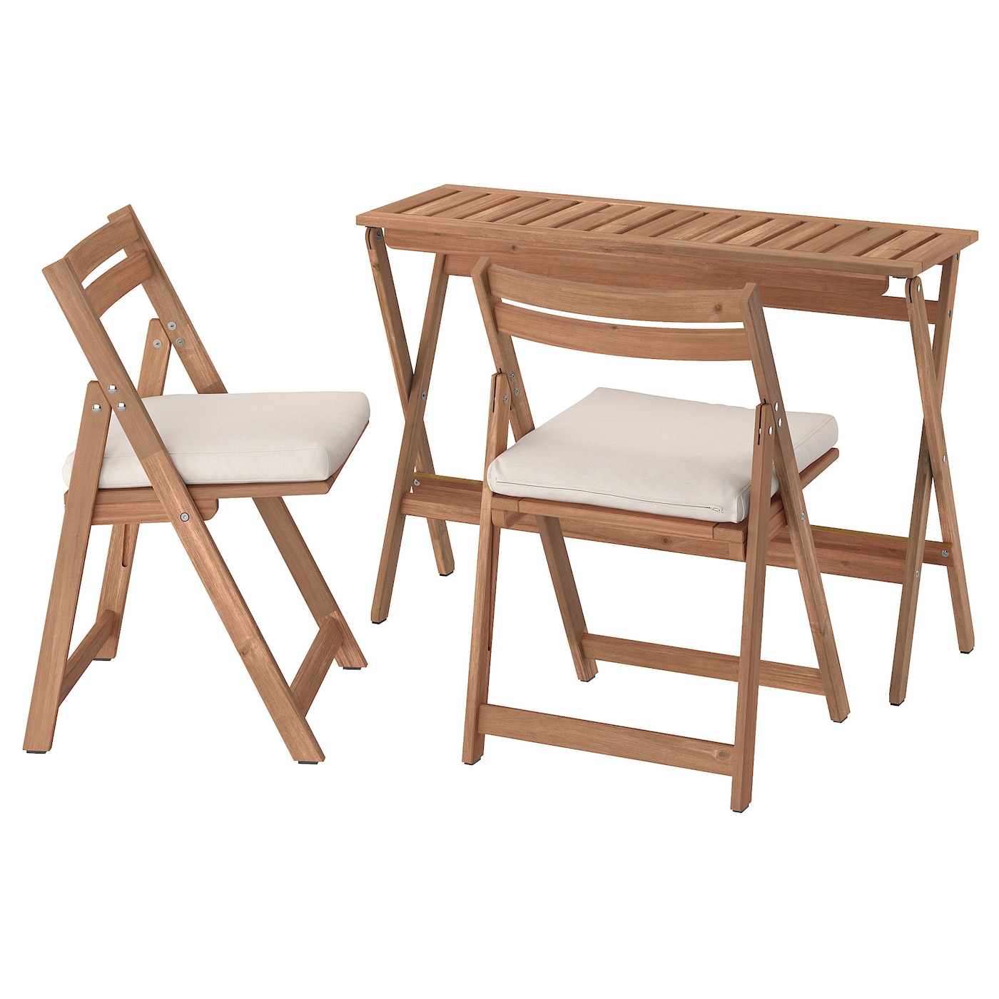 IKEA NÄMMARÖ stół ogrodowy i 2 składane krzesła, składany bejca jasnobrązowa/Frösön/Duvholmen beżowy, 108x37 cm
