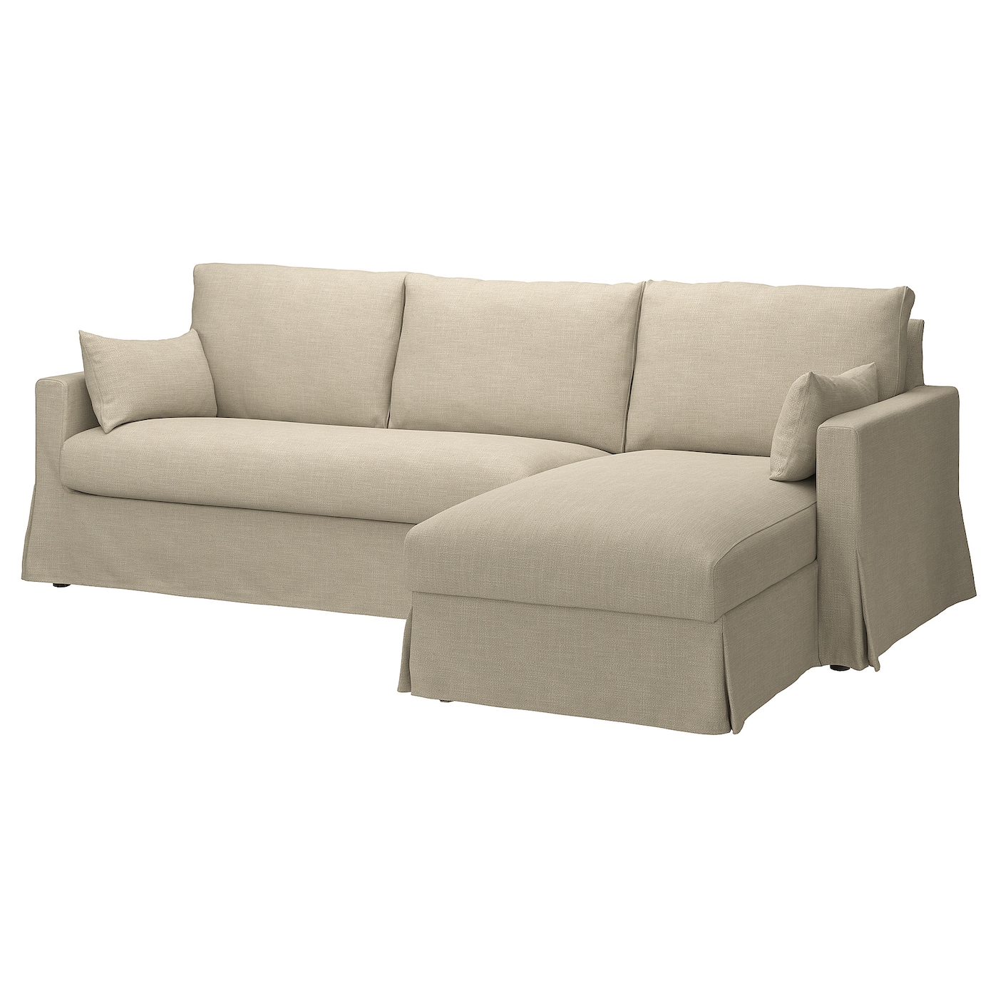 IKEA HYLTARP sofa 3o z szezlongiem, prawy, Hemmesta jasnobeżowy, Wysokość z poduchami oparcia: 91 cm