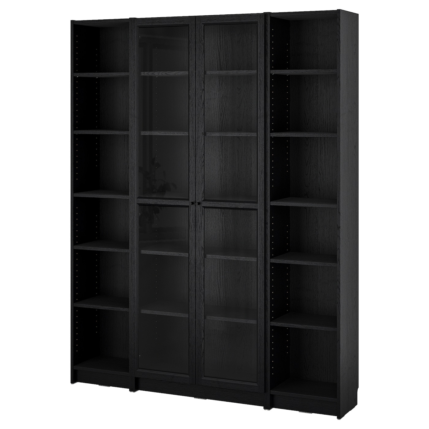 IKEA BILLY / OXBERG kombinacja regałowa szklane drzwi, czarny imit. dębu, 160x202 cm
