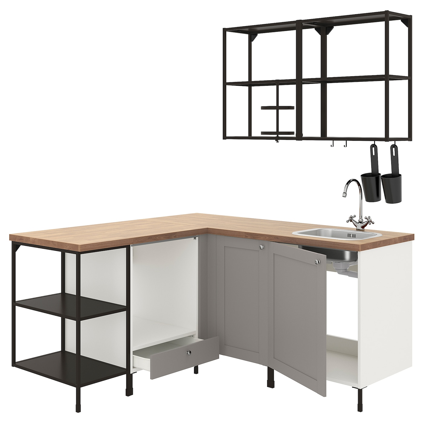 IKEA ENHET kuchnia narożna, antracyt/szary rama, Wysokość szafka wisząca: 75 cm