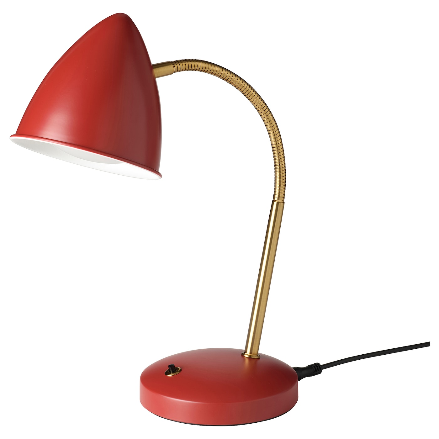 IKEA ISNÅLEN lampa biurkowa LED, czerwony/kolor mosiądzu, Średnica podstawy: 14 cm