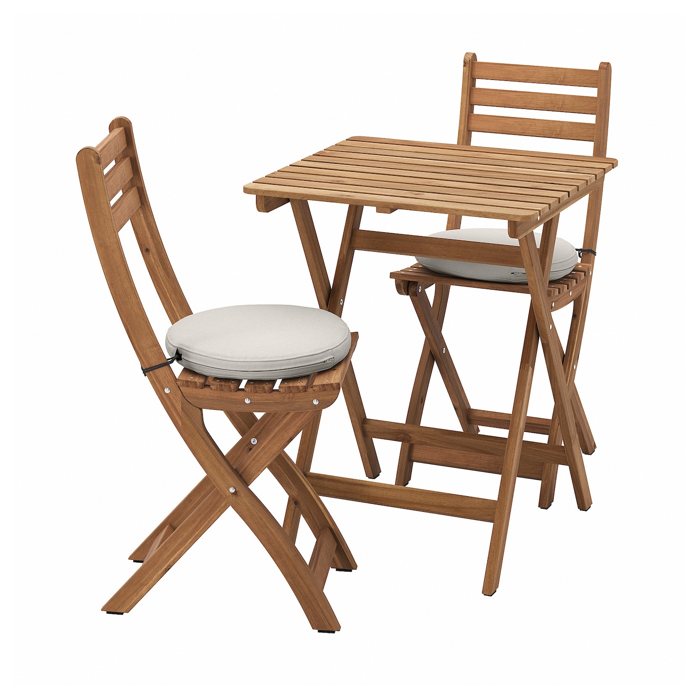 IKEA ASKHOLMEN stół+2 składane krzesła, na zewątrz, Askholmen ciemnobrązowy/Frösön/Duvholmen beżowy, 60x62 cm