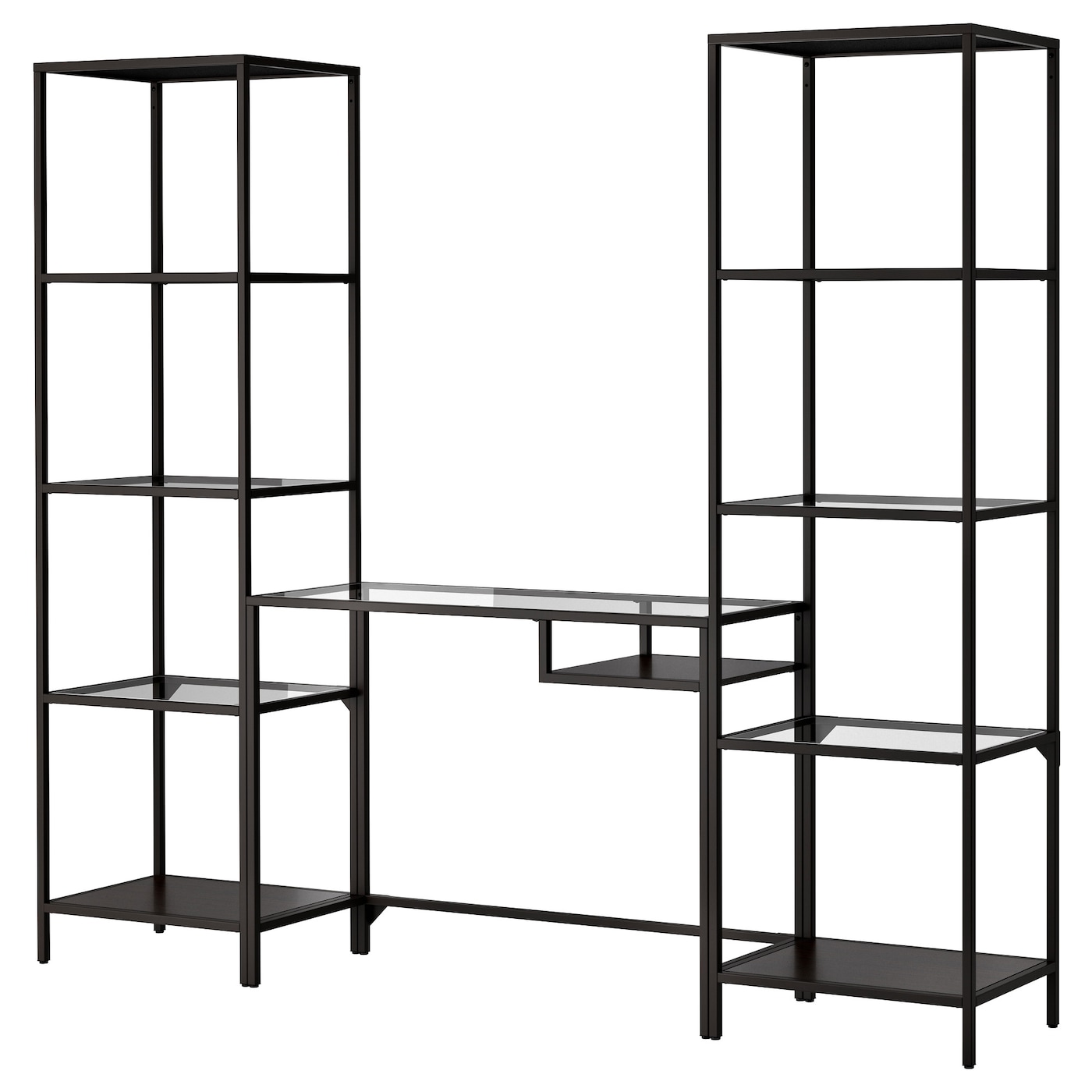 IKEA VITTSJÖ regał ze stolikiem na laptop, czarnobrąz/szkło, 202x36x175 cm
