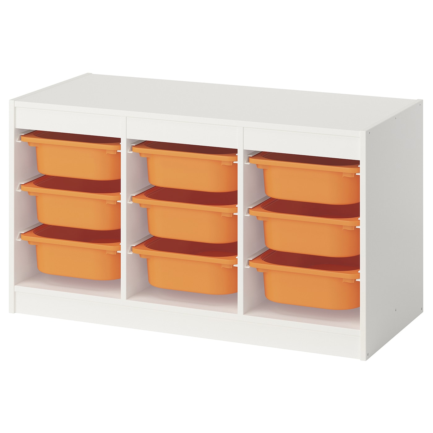IKEA TROFAST regał z pojemnikami, biały/jasnopomarańczowy, 99x44x56 cm