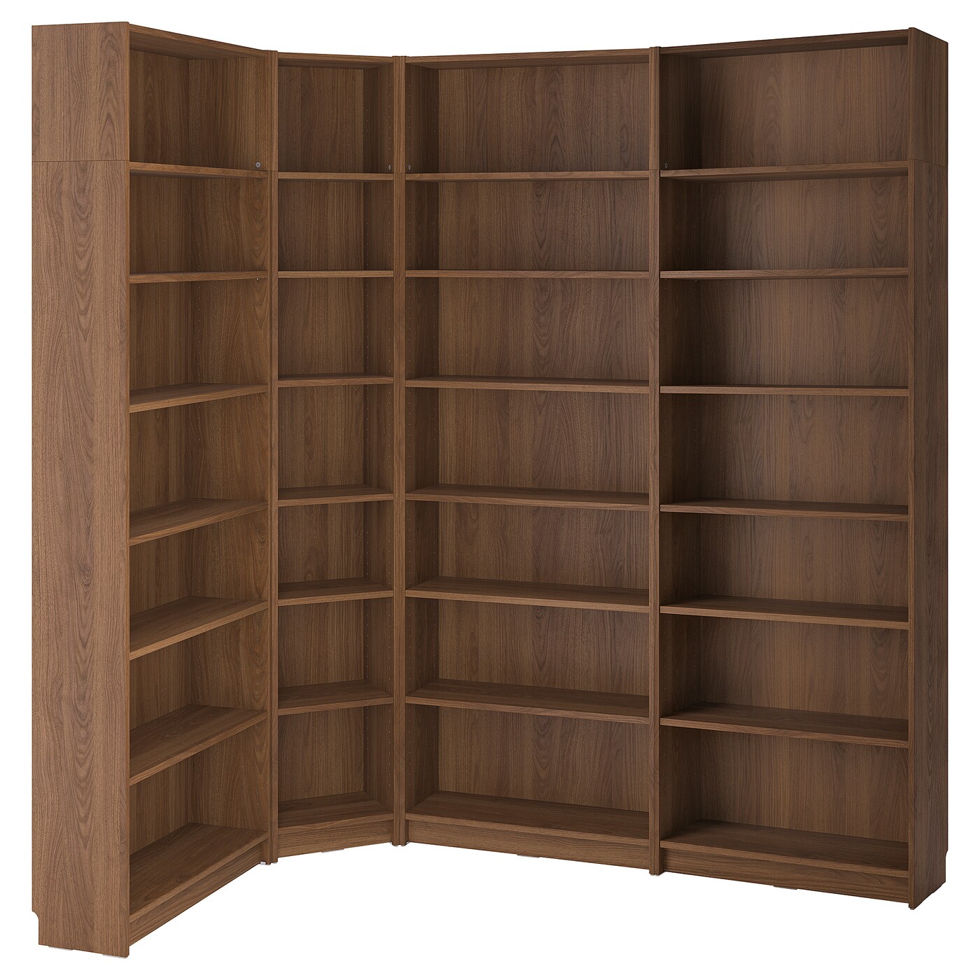 IKEA BILLY regał komb narożna z nadstawkiami, brązowy orzech, 215/135x28x237 cm
