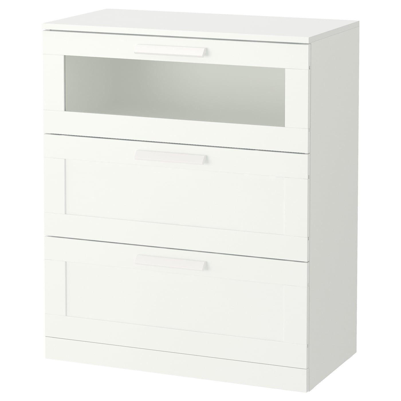 IKEA BRIMNES komoda, 3 szuflady, biały/szkło matowe, 78x95 cm