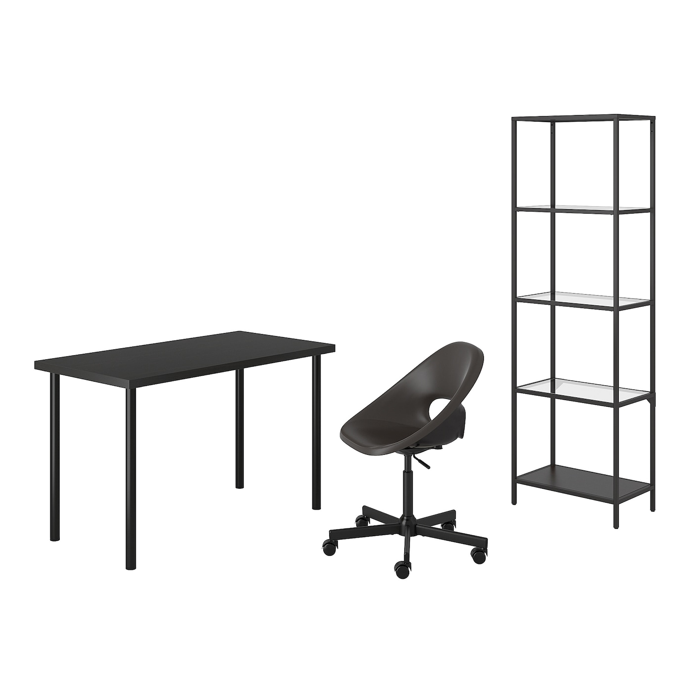 IKEA LAGKAPTEN/ELDBERGET / VITTSJÖ kombinacja biurko/szafka, i krzesło obrotowe czarnybrąz/ciemnoszary
