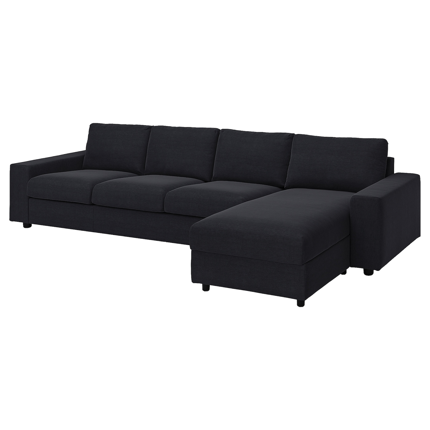 IKEA VIMLE sofa 4-osobowa z szezlongiem, z szerokimi podłokietnikami/Saxemara czarnoniebieski, Wysokość z poduchami oparcia: 83 cm