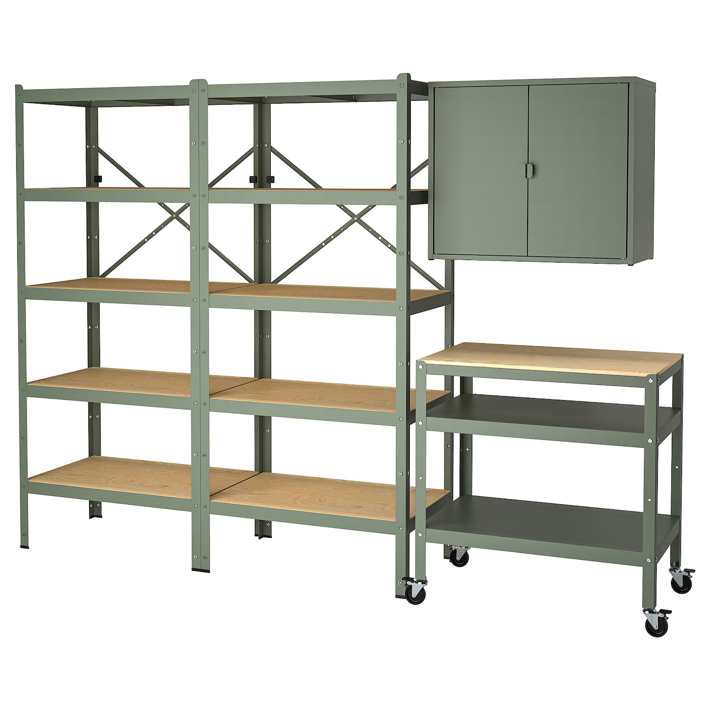 IKEA BROR kombinacja: półki/szafka/barek, szarozielony/sklejka sosnowa