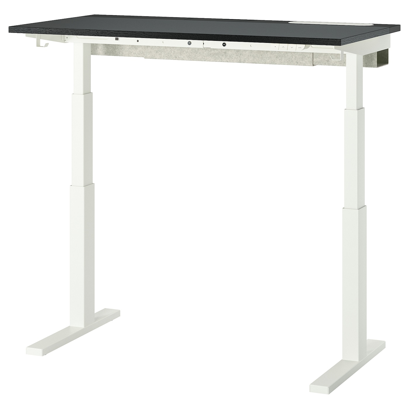 IKEA MITTZON biurko z regulacją wysokości, elektryczny okl jesionowa bejcowana na czarno/czarny biały, 120x60 cm