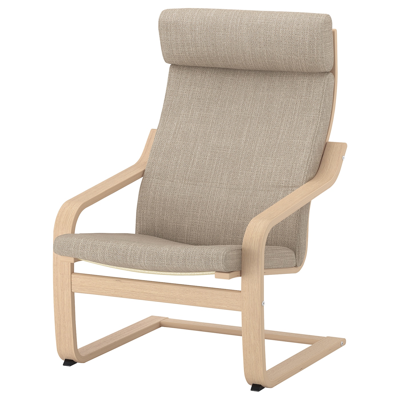 IKEA POÄNG fotel, okleina dębowa bejcowana na biało/Hillared beżowy, Szerokość: 68 cm