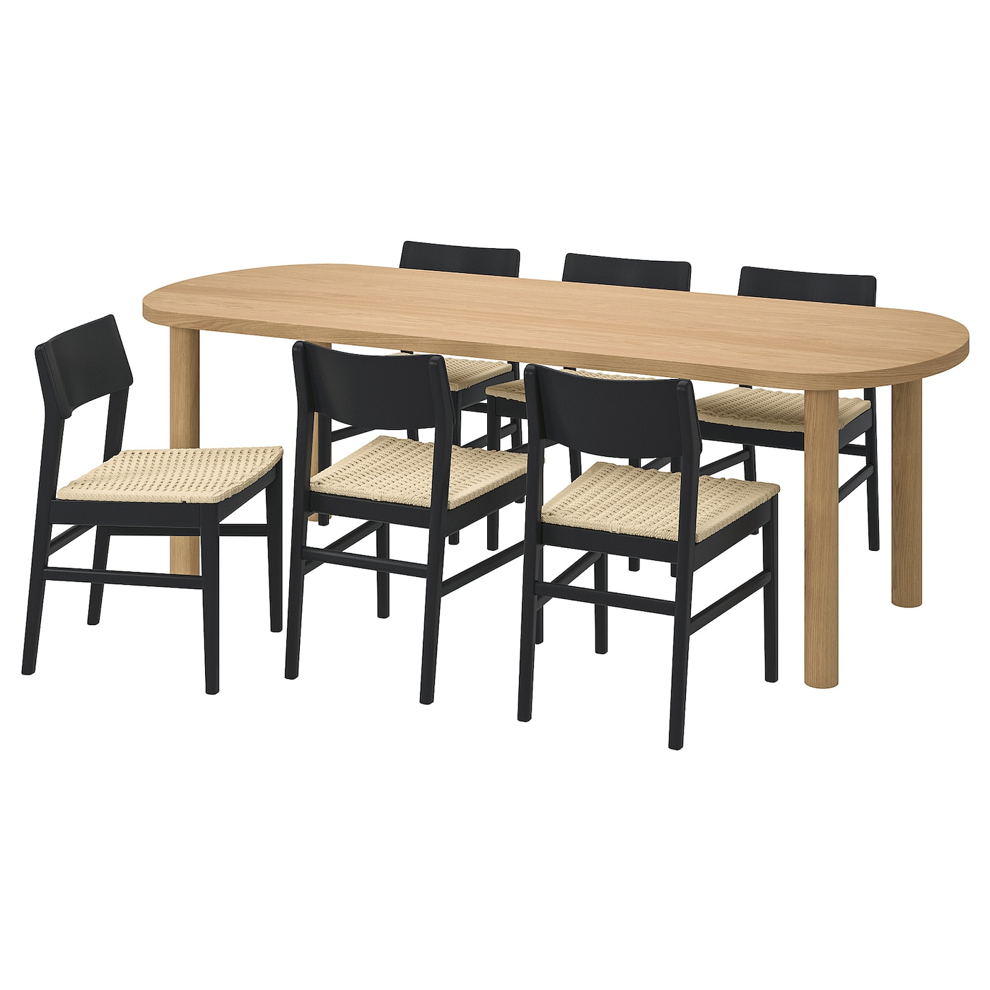 IKEA STOCKHOLM 2025 / SKANSNÄS stół i 6 krzeseł, okl dęb/czarny buk, 230x90 cm
