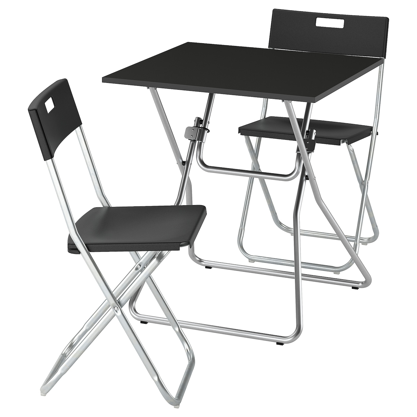 IKEA GUNDE / GUNDE stół i 2 składane krzesła, składany czarny/czarny, 67x67 cm