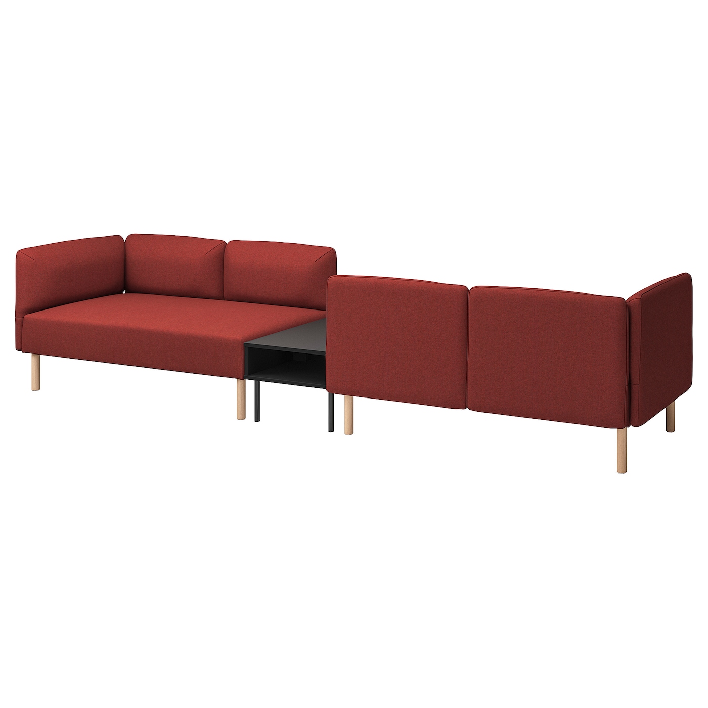 IKEA LILLEHEM 4-os sofa moduł ze stolik bocznym, Gunnared brązowoczerwony/drewno, Szerokość: 346 cm