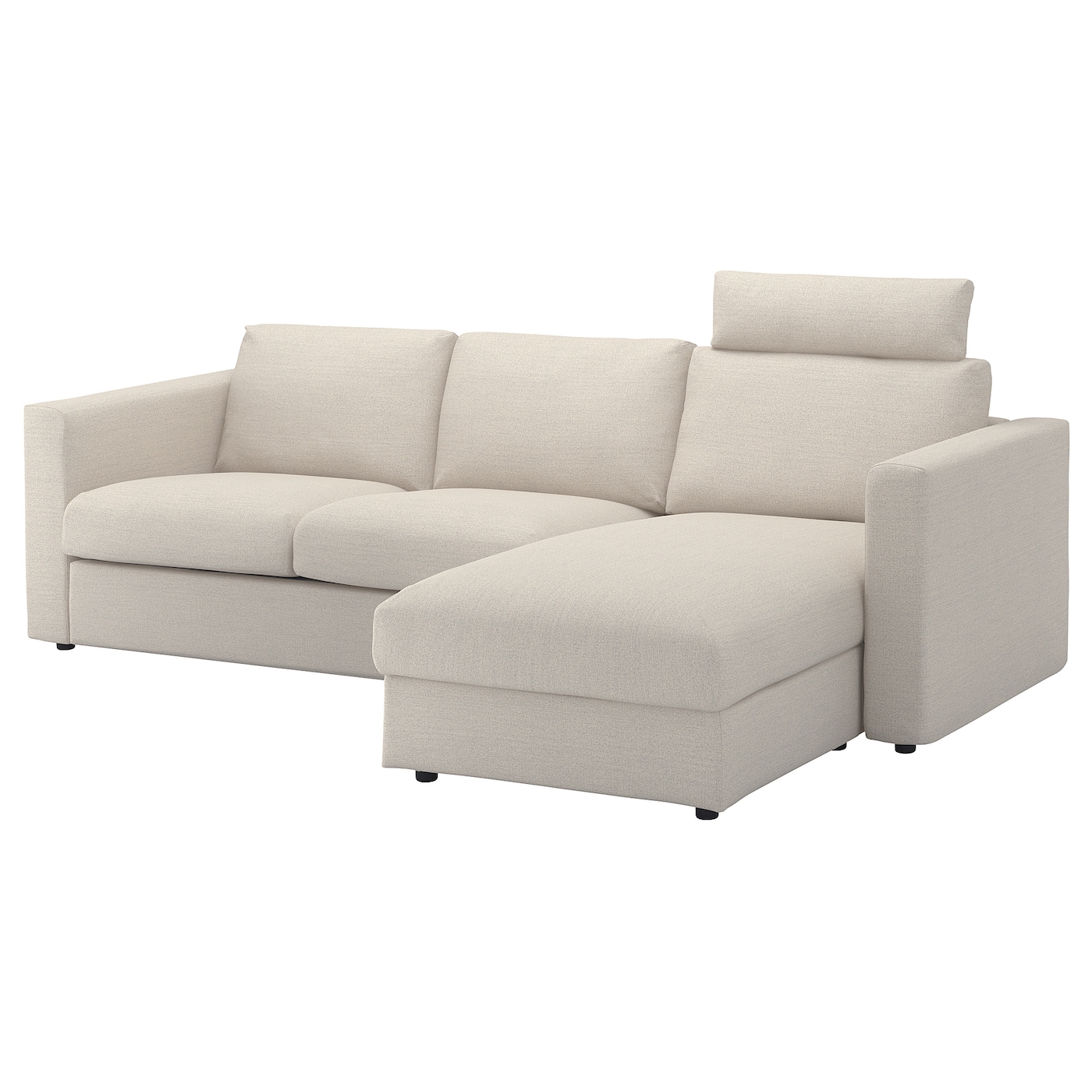 IKEA VIMLE sofa 3-osobowa z szezlongiem, z zagłówkiem/Gunnared beżowy, Wysokość z zagłówkiem: 103 cm