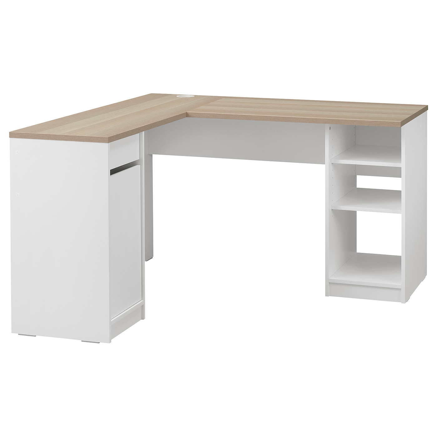 IKEA KJELLARNE biurko narożne, biały/imitacja dębu bejcowanego na biało, 138x130 cm