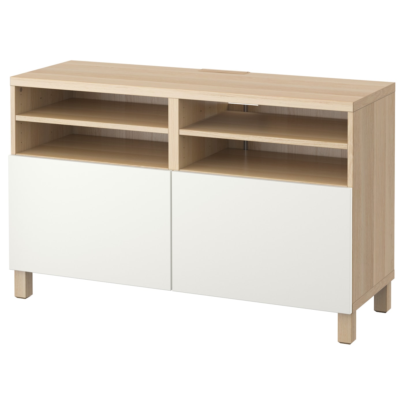 IKEA BESTÅ ława TV z drzwiami, imitacja dębu bejcowanego na biało/Lappviken/Stubbarp biały, 120x42x74 cm