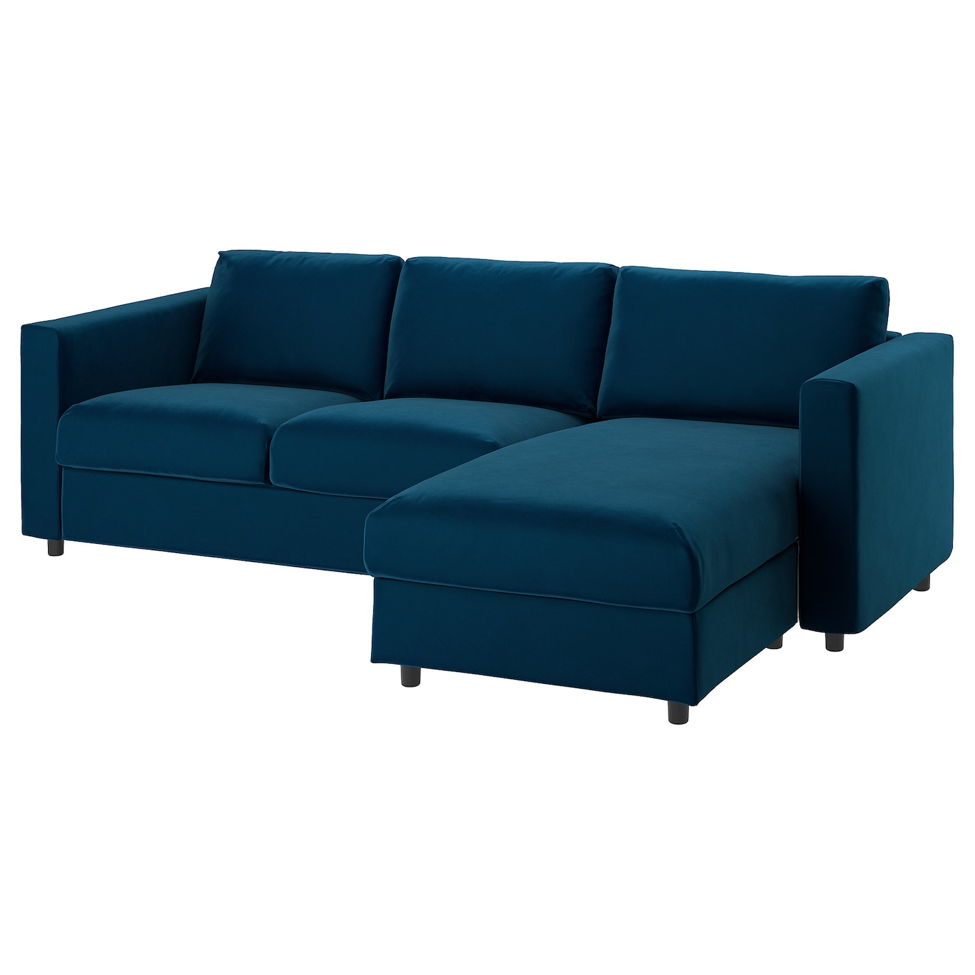 IKEA VIMLE sofa 3-osobowa, rozkładana, z szezlongiem/Djuparp ciemnozielononiebieski, Wysokość łóżka: 53 cm