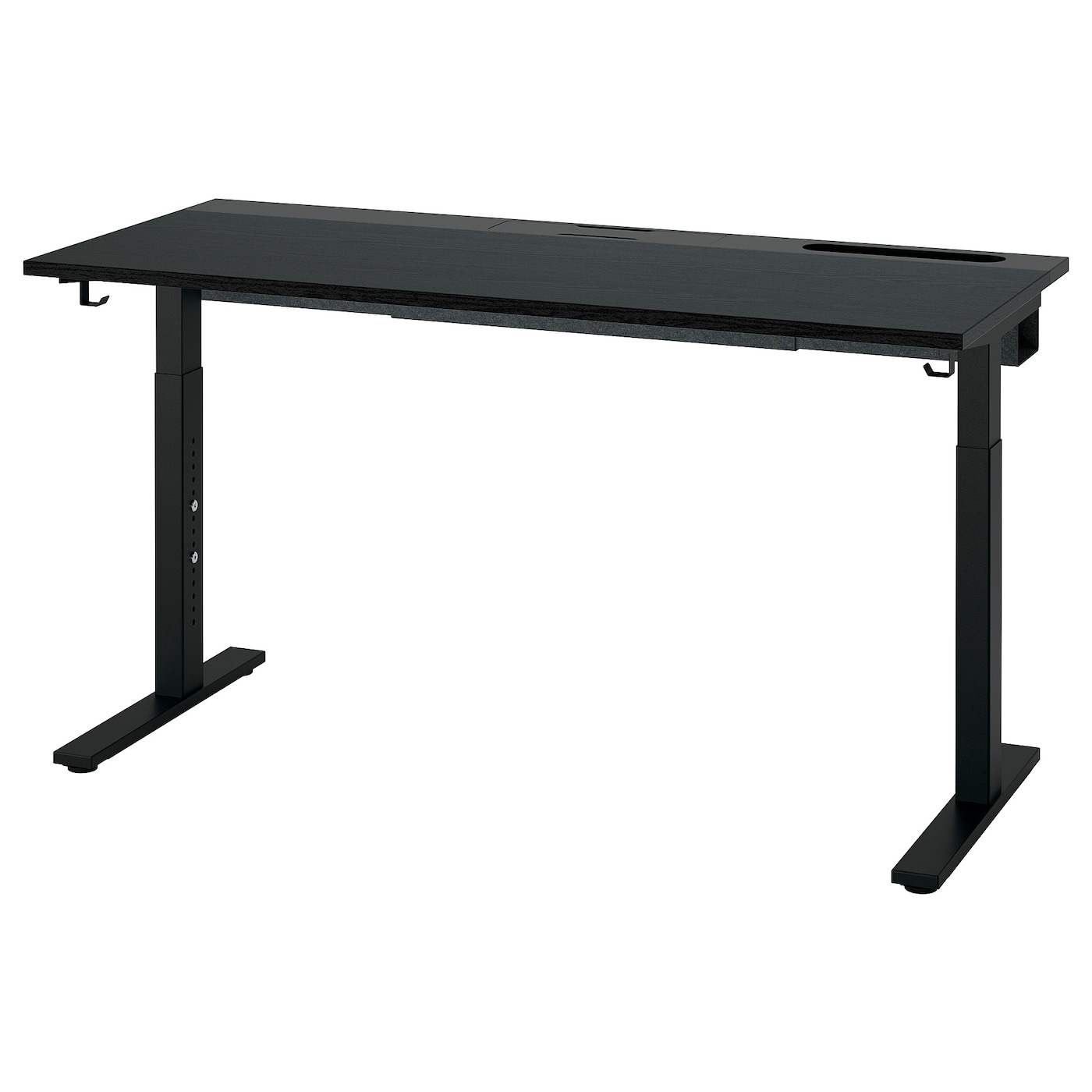 IKEA MITTZON biurko, okl jesionowa bejcowana na czarno/czarny, 140x60 cm