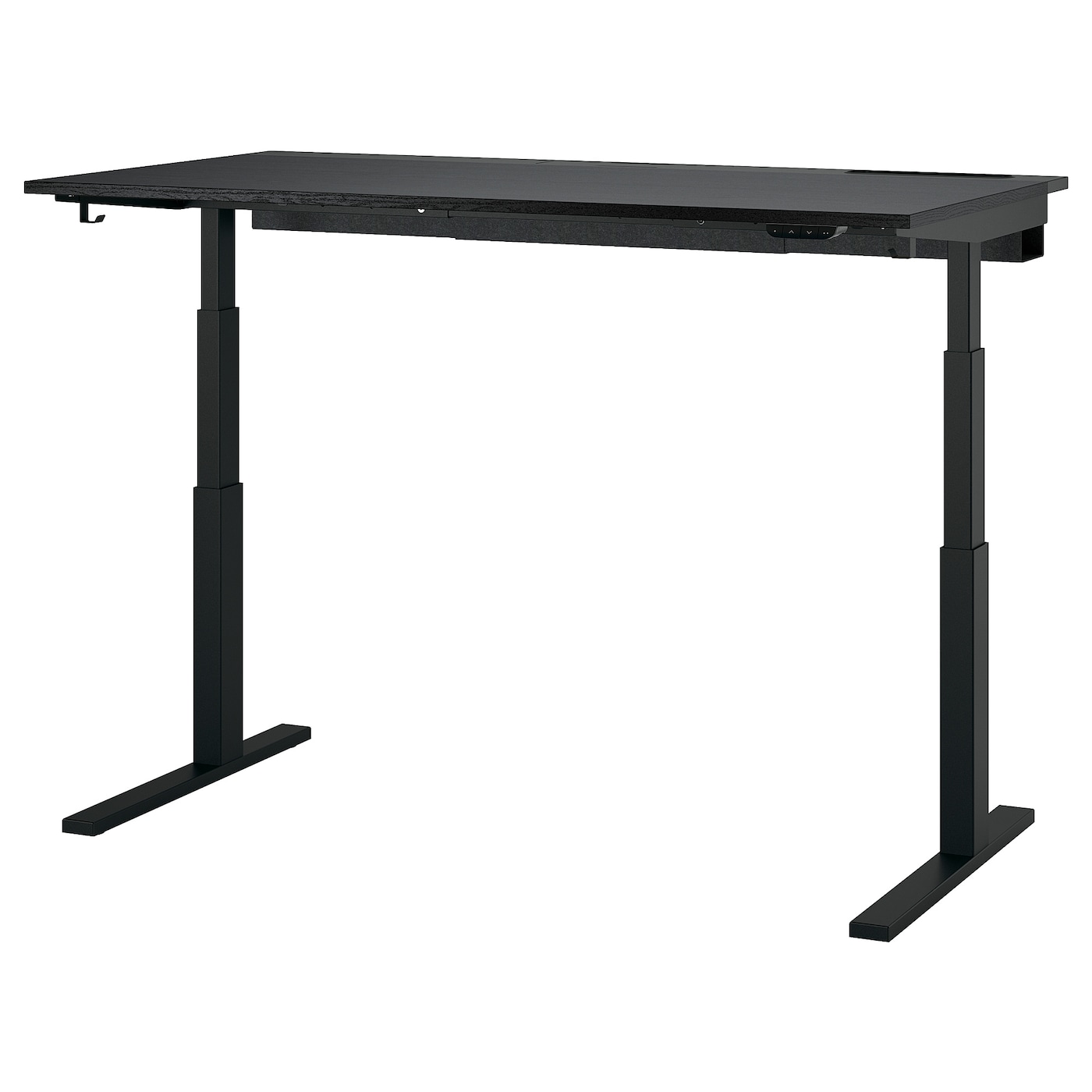 IKEA MITTZON biurko z regulacją wysokości, elektryczny okl jesionowa bejcowana na czarno/czarny, 160x80 cm