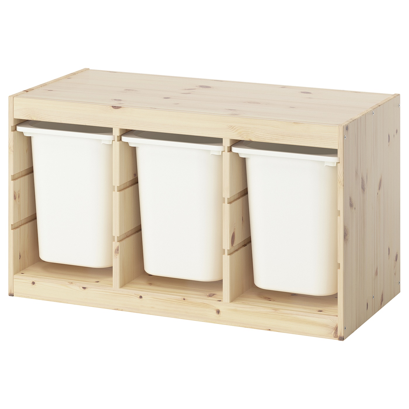 IKEA TROFAST regał z pojemnikami, jasna sosna bejcowana na biało/biały, 93x44x52 cm