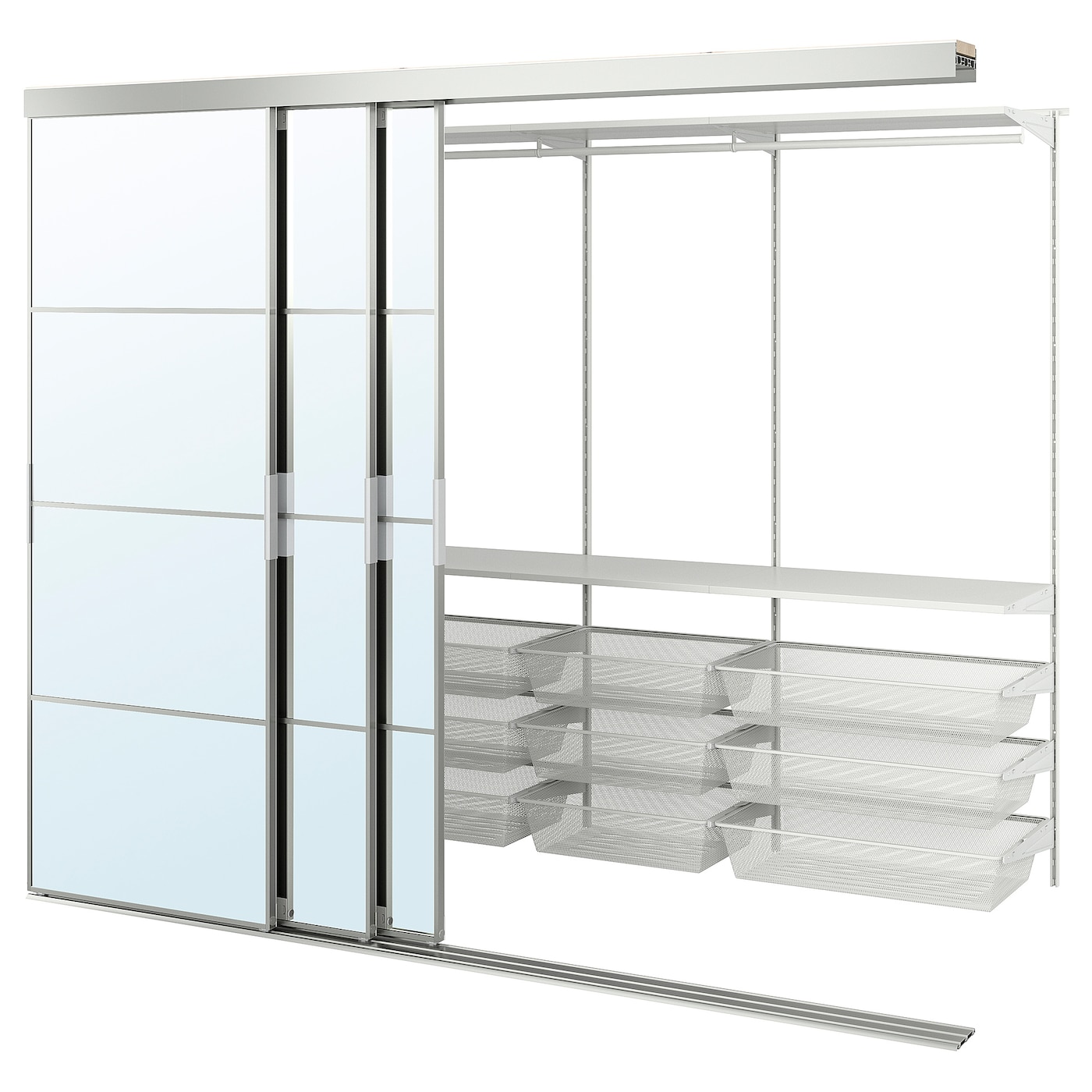 IKEA SKYTTA / BOAXEL garderoba z drzwiami przesuwnymi, aluminium/Auli lustro, 251x115x205 cm