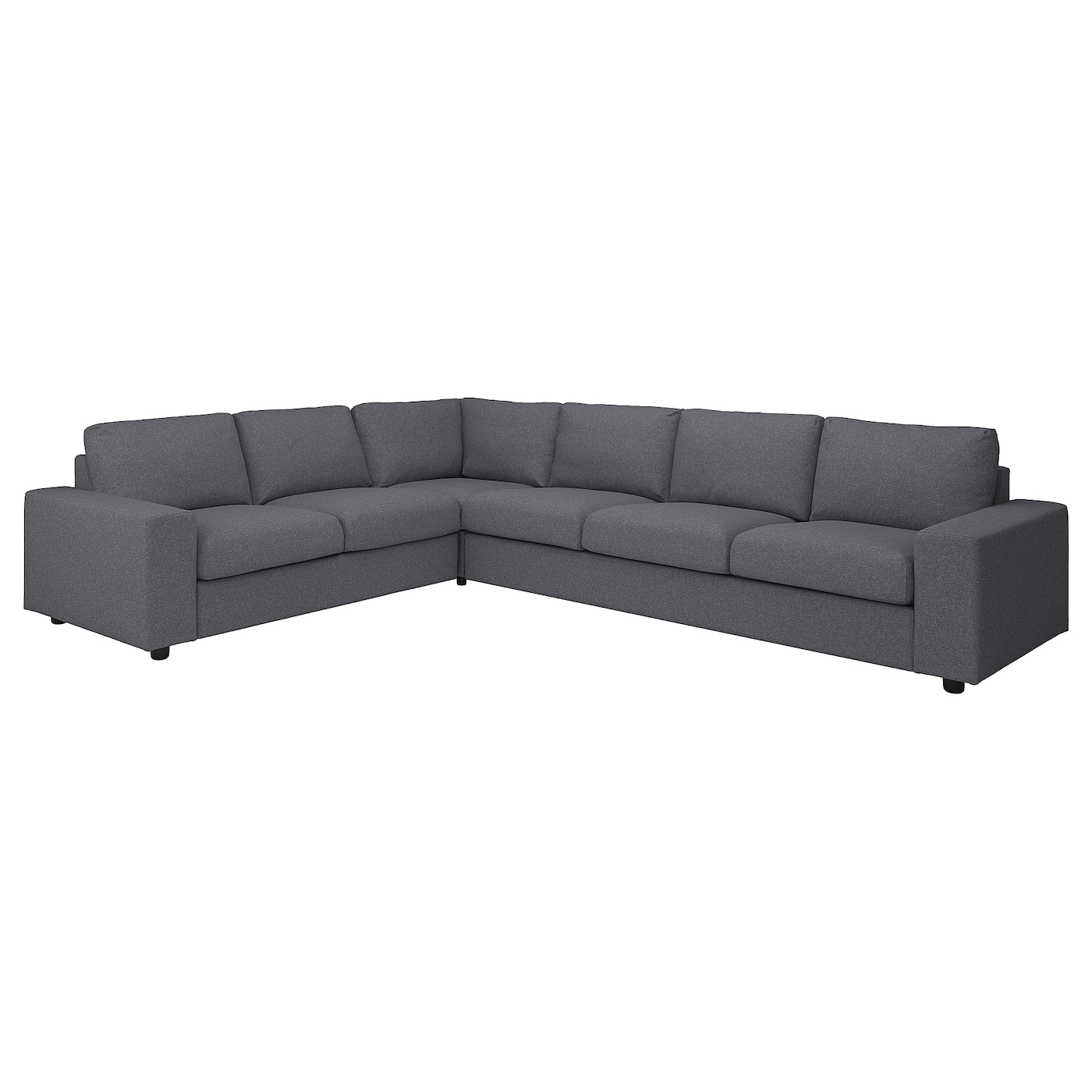 IKEA VIMLE sofa narożna 5-osobowa, z szerokimi podłokietnikami/Gunnared średnioszary, Wysokość z poduchami oparcia: 83 cm