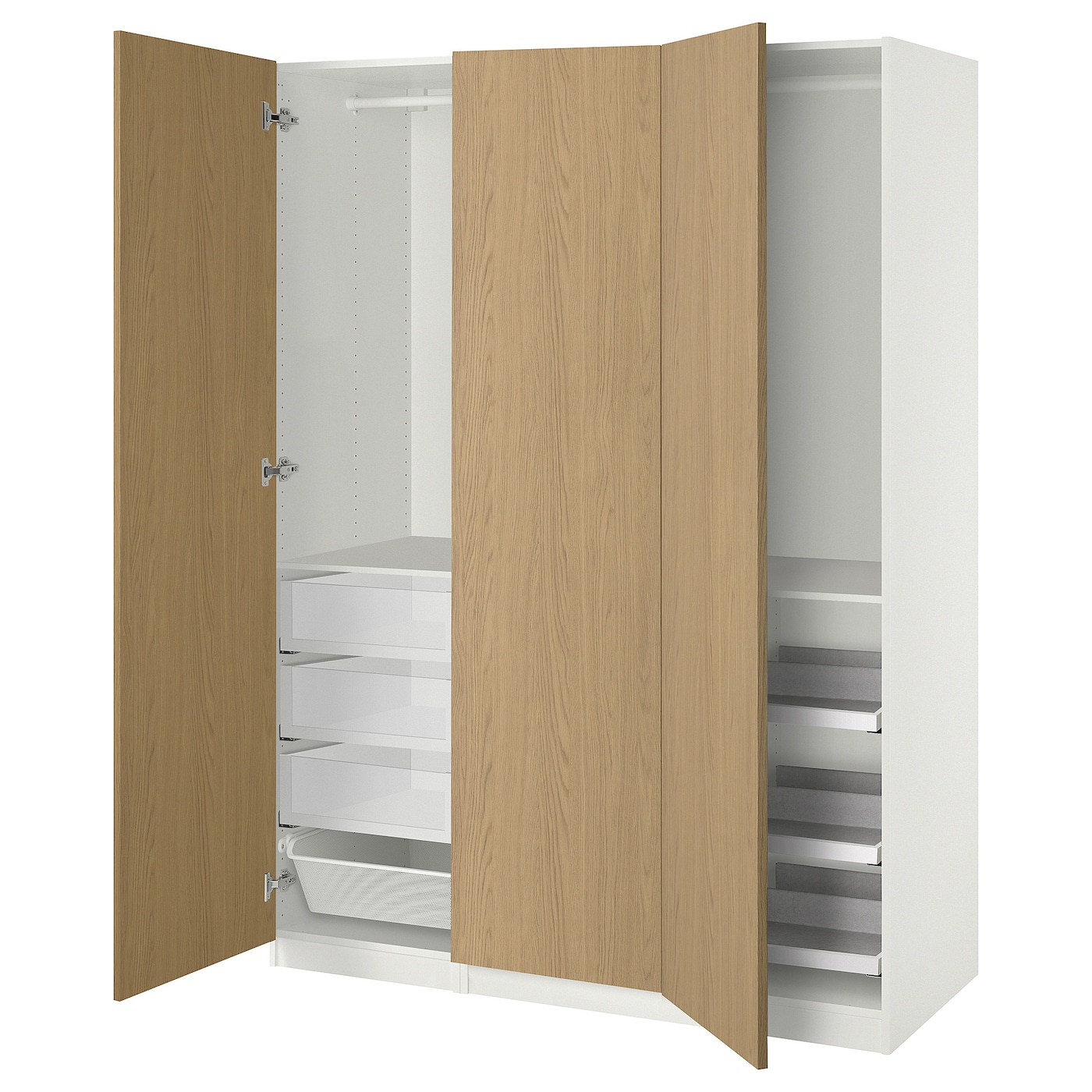 IKEA PAX / STORKLINTA kombinacja szafy, biały/imit. dębu, 150x60x201 cm