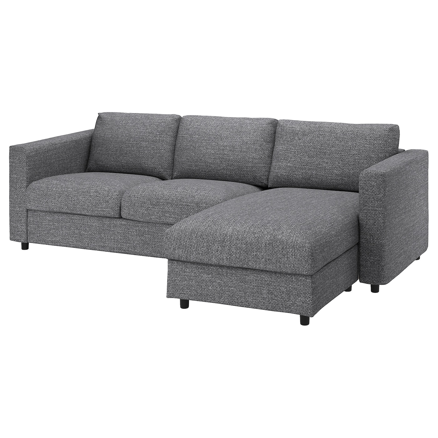 IKEA VIMLE sofa 3-osobowa, rozkładana, z szezlongiem/Lejde szary-czarny, Wysokość łóżka: 53 cm