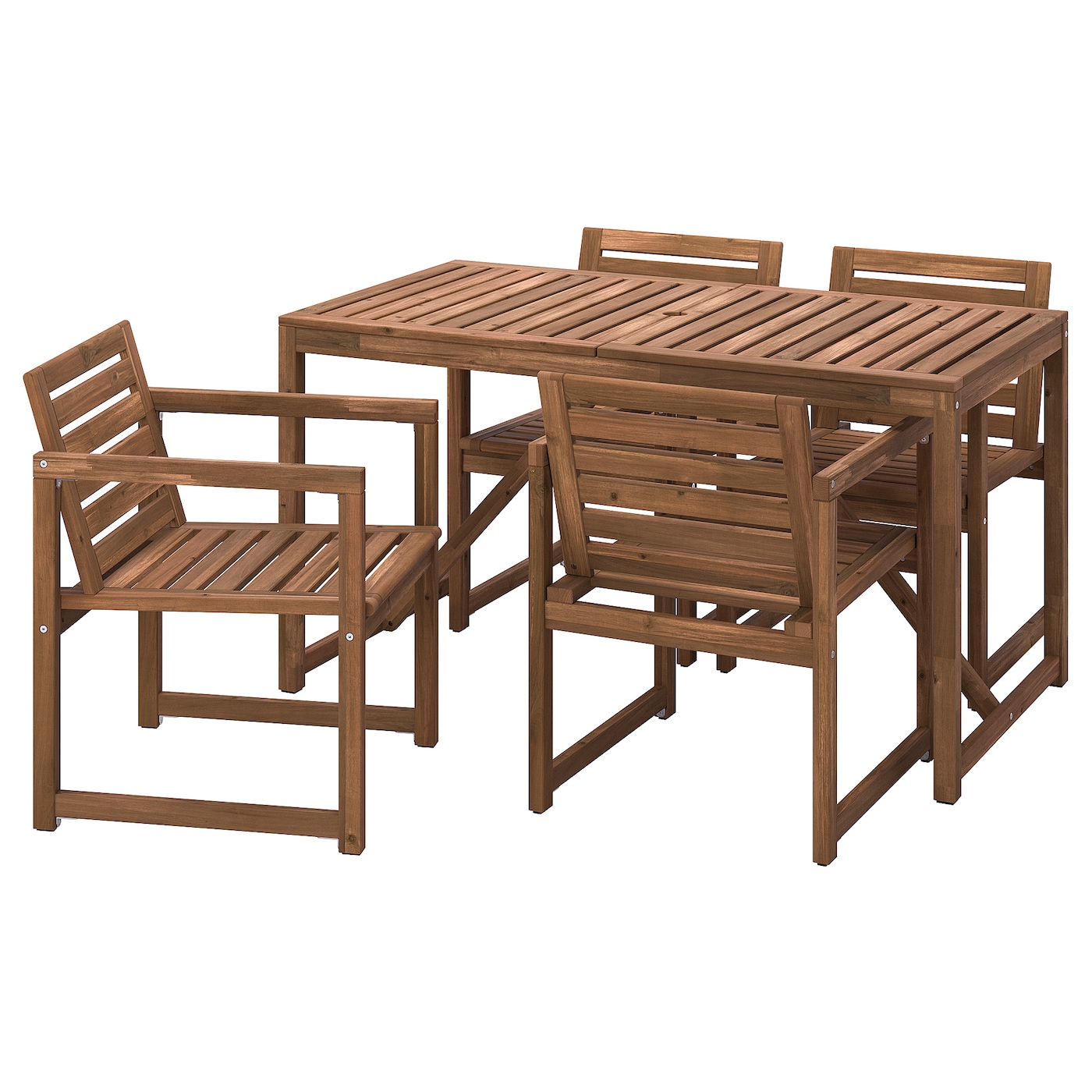 IKEA NÄMMARÖ stół+4 krzesła z podłok, na zew, Nämmarö bejca jasnobrązowa, 140 cm