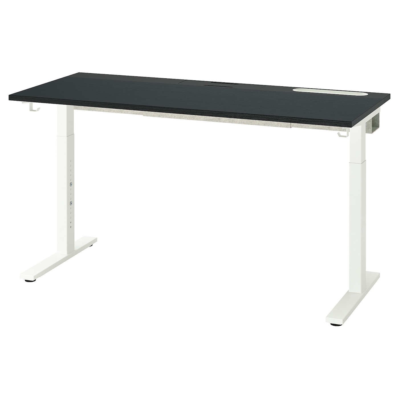 IKEA MITTZON biurko, okl jesionowa bejcowana na czarno/czarny biały, 140x60 cm