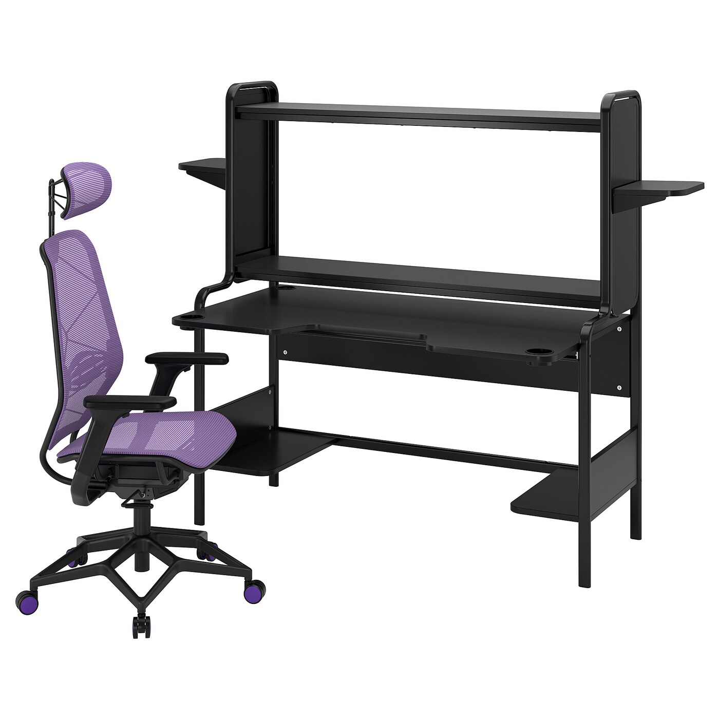 IKEA FREDDE / STYRSPEL biurko gamingowe i krzesło, czarny/fiolet
