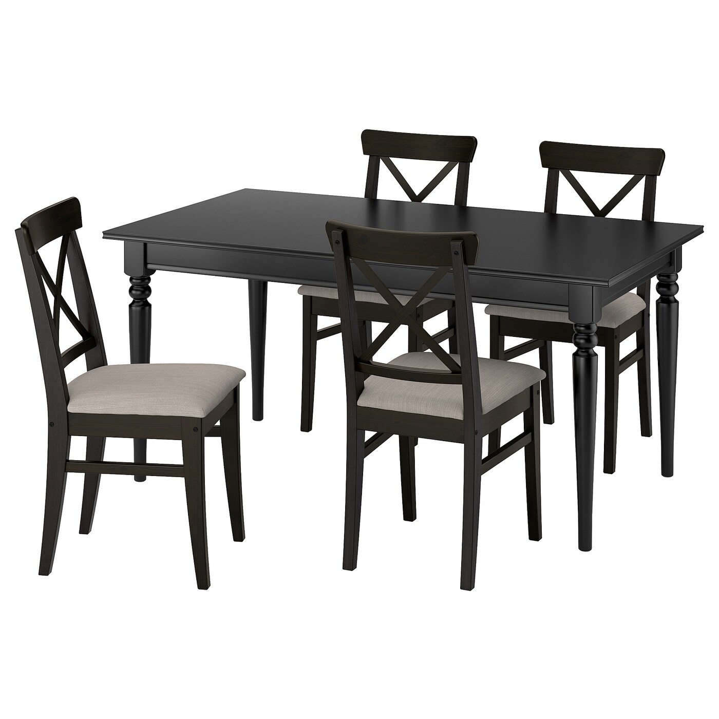 IKEA INGATORP / INGOLF stół i 4 krzesła, czarny/brązowoczarny Nolhaga szarobeżowy, 155/215 cm