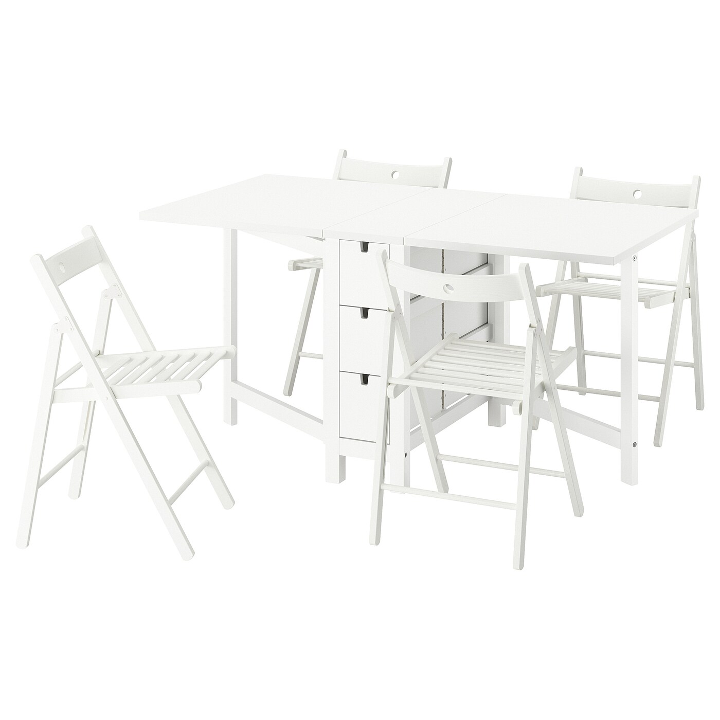 IKEA NORDEN / FRÖSVI stół i 4 krzesła, biały/biały, 26/89/152 cm
