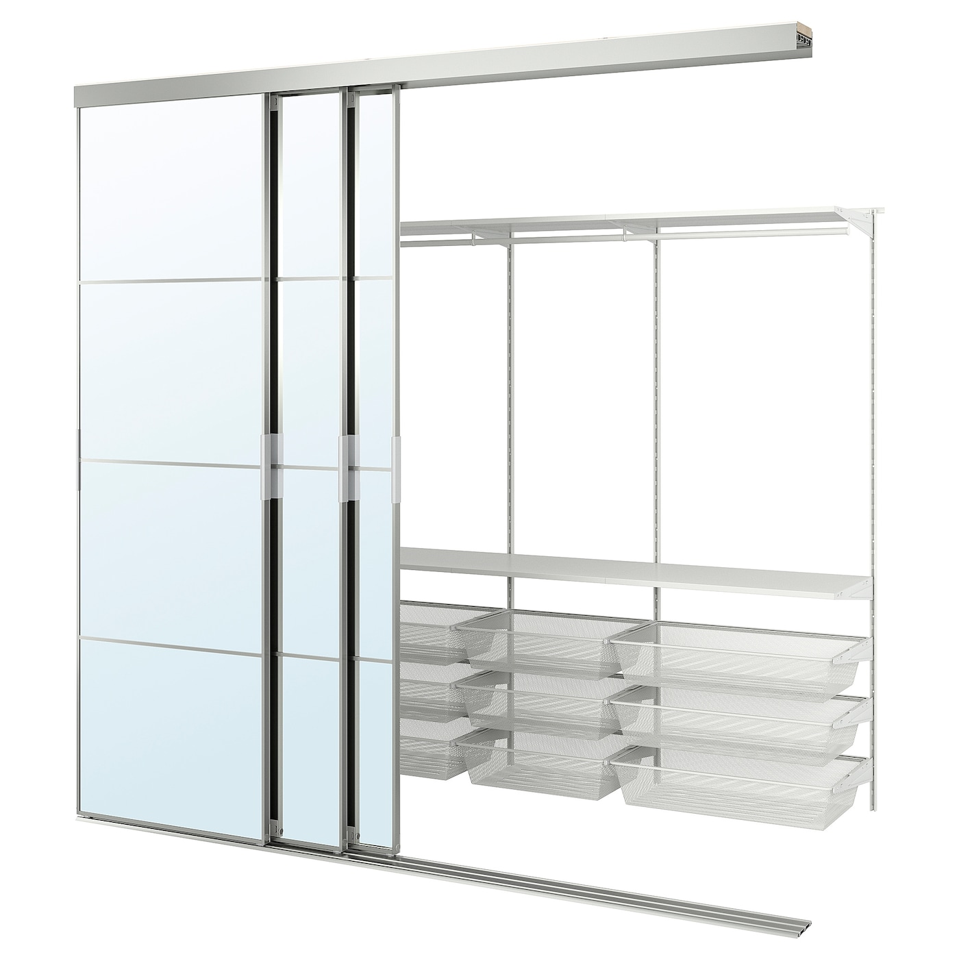IKEA SKYTTA / BOAXEL garderoba z drzwiami przesuwnymi, aluminium/Auli lustro, 251x115x240 cm