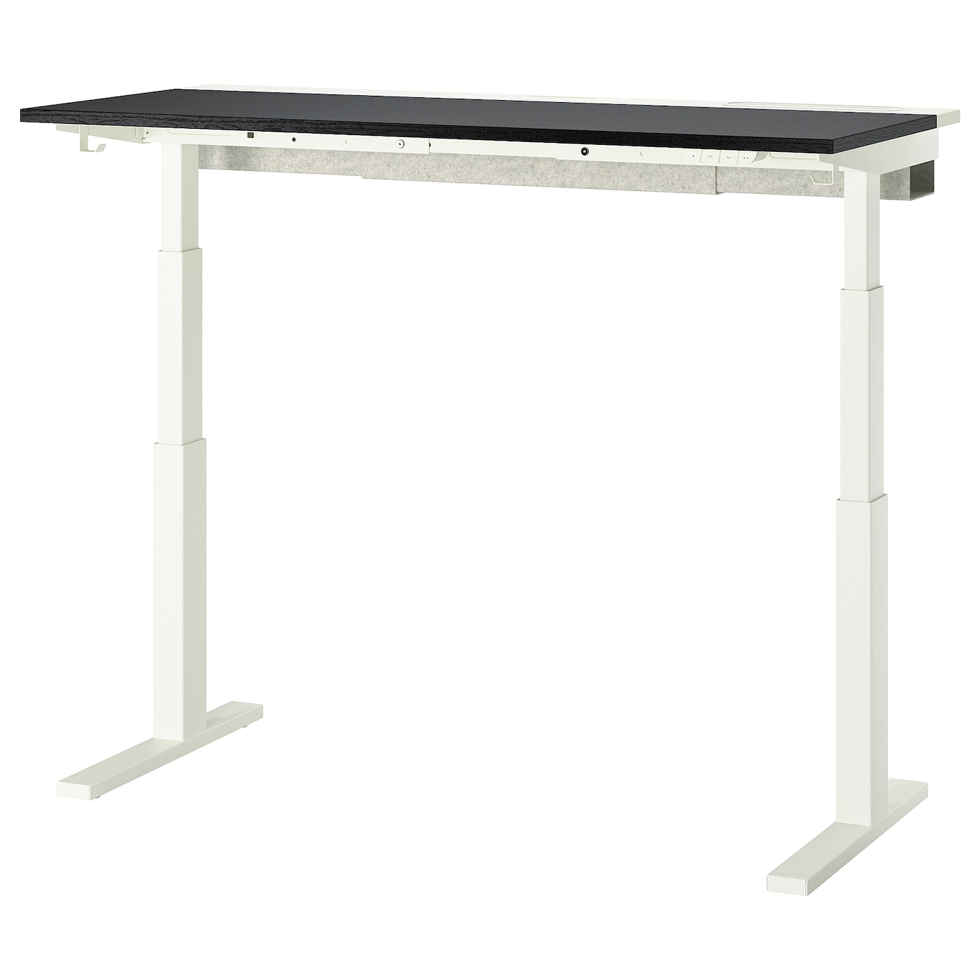 IKEA MITTZON biurko z regulacją wysokości, elektryczny okl jesionowa bejcowana na czarno/biały, 140x60 cm
