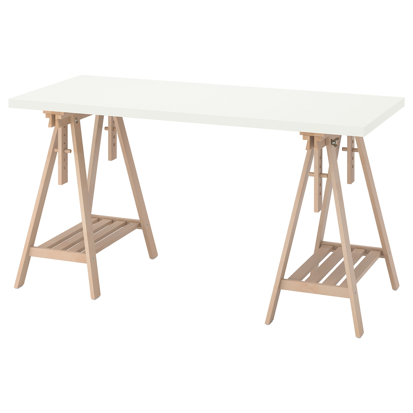 IKEA LAGKAPTEN / MITTBACK biurko, biały/brzoza, 140x60 cm