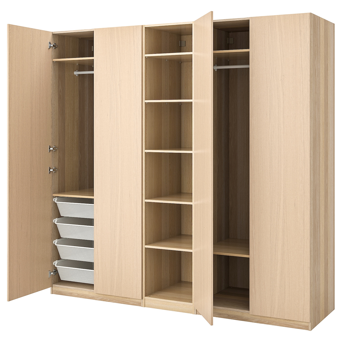 IKEA PAX / FORSAND szafa, imitacja dębu bejcowanego na biało/imitacja dębu bejcowanego na biało, 250x60x236 cm