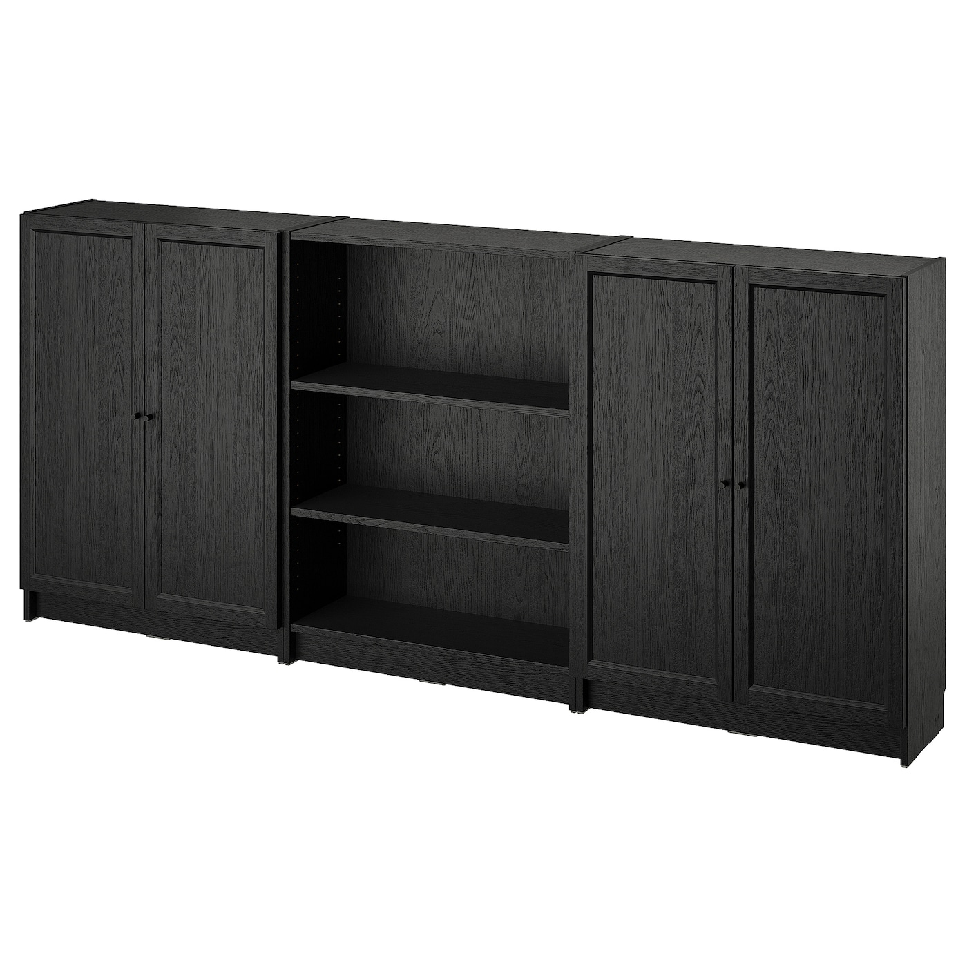 IKEA BILLY / OXBERG kombinacja regałowa z drzwiami, czarny imit. dębu, 240x30x106 cm